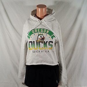 Women's Oregon Ducks Banner 1636 Cropped Pullover Hoodie Ash-Size S-New with Tag